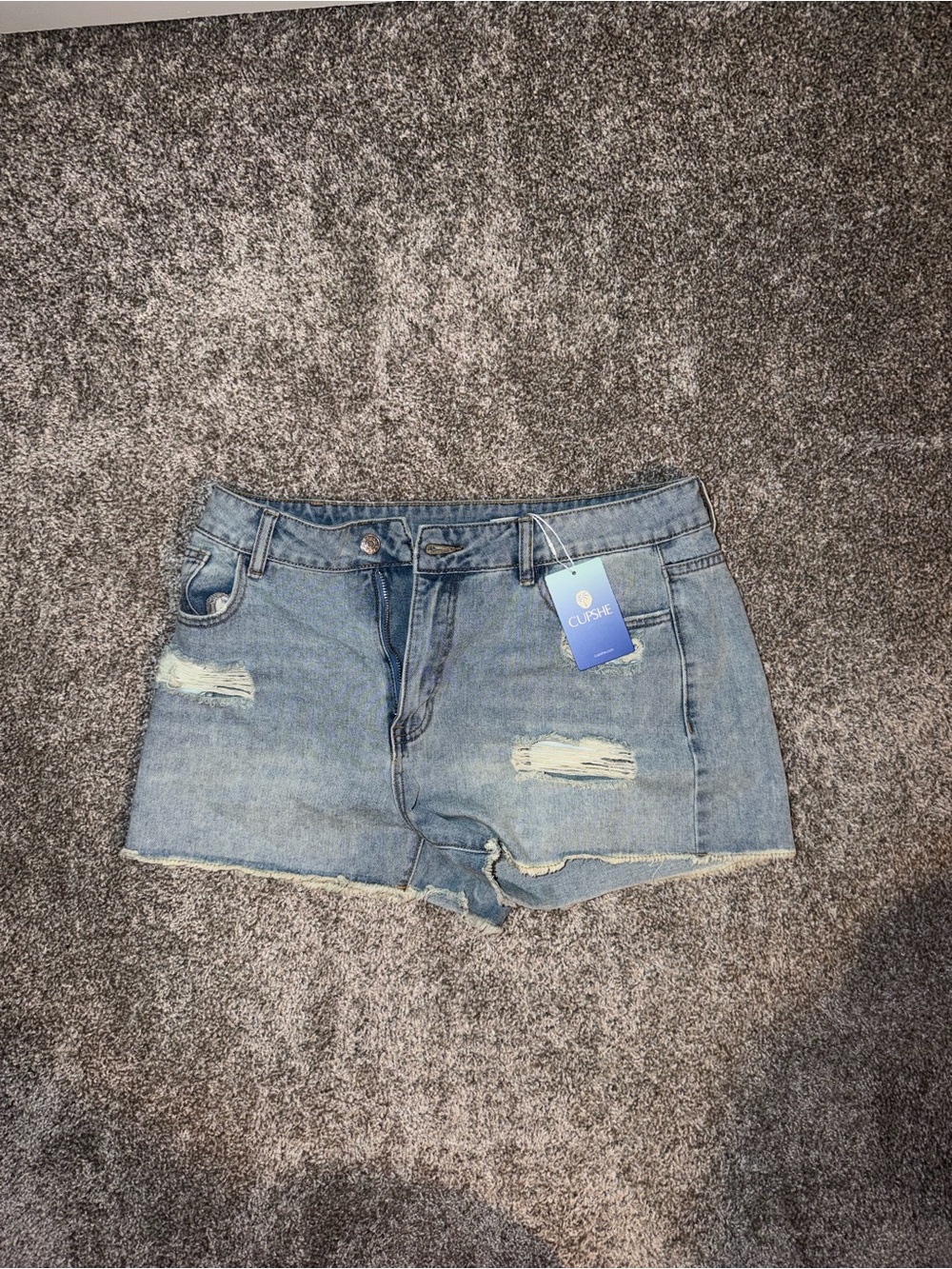 Cupshe Light Blue Distressed Denim Shorts